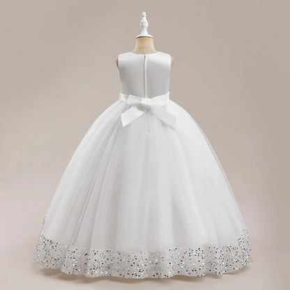 Teen Girls Luxury Big Bow Evening Gown Wedding Bridesmaid Party Dress For Girl Kids Sequin Princess Birthday Dresses Summer Wear