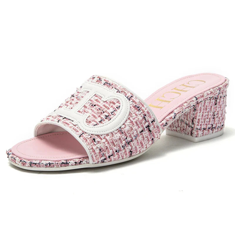 Slippers New summer Brand Fabric Low Heel Sandals Outdoor Business Commuter Women's Shoes 2024