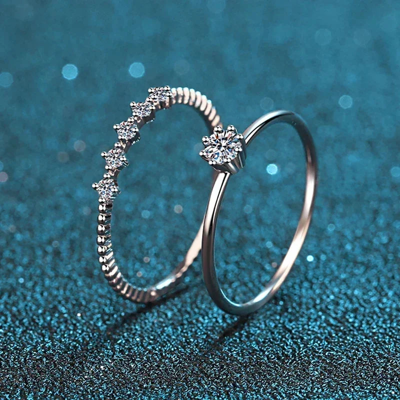 3mm Moissanite Ring Set Silver 925 Brilliant Cut 0.1 Carat Diamond Test Past D Color Moissanites Rings Original Jewelry