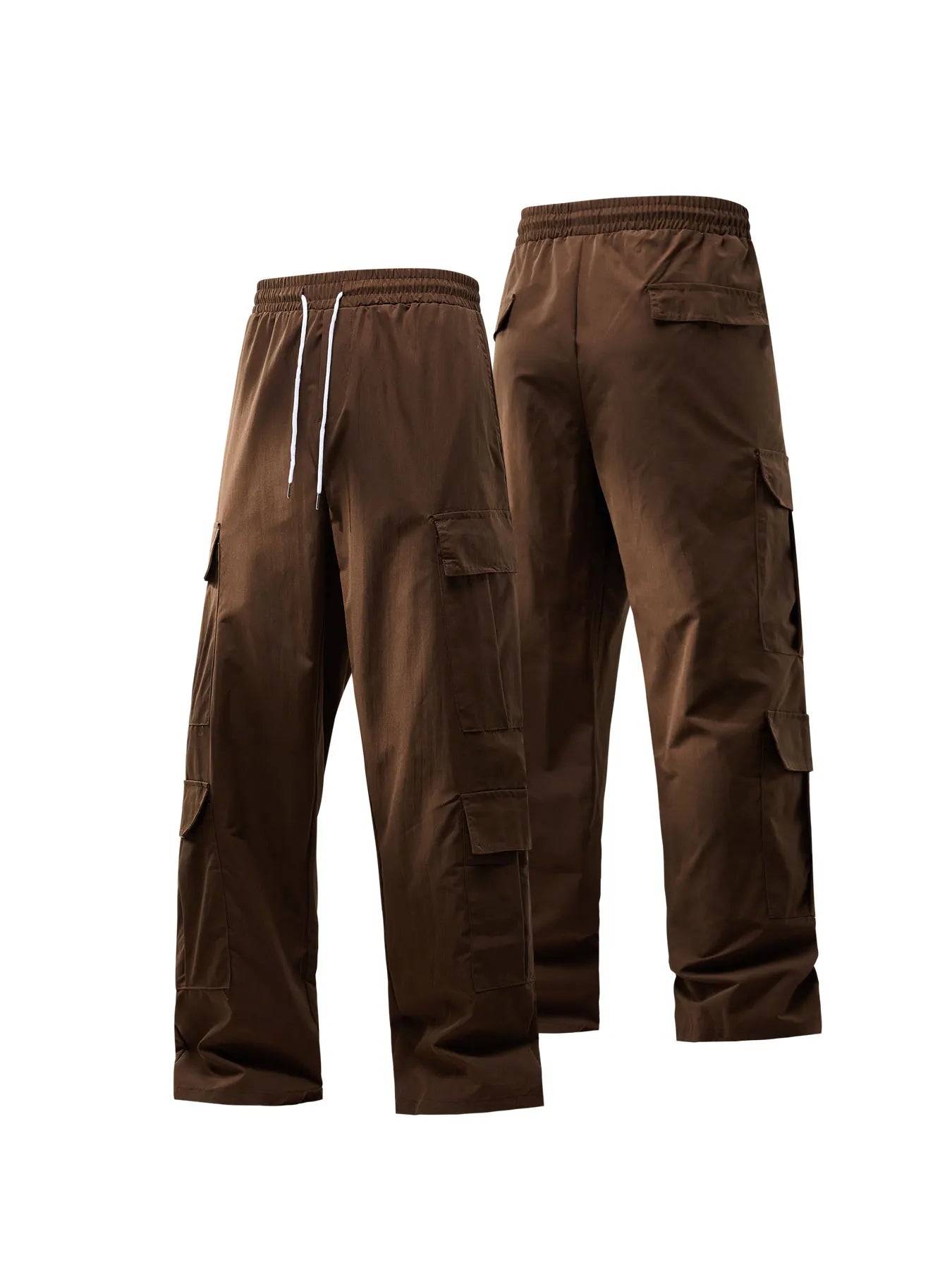 Men's Spring and Autumn Multi-Pocket Cargo Pants with Elastic Waistband and Drawstring Adjustment, Solid Color Multi-Pocket Long Pants Suitable for Outdoor Sports and Leisure