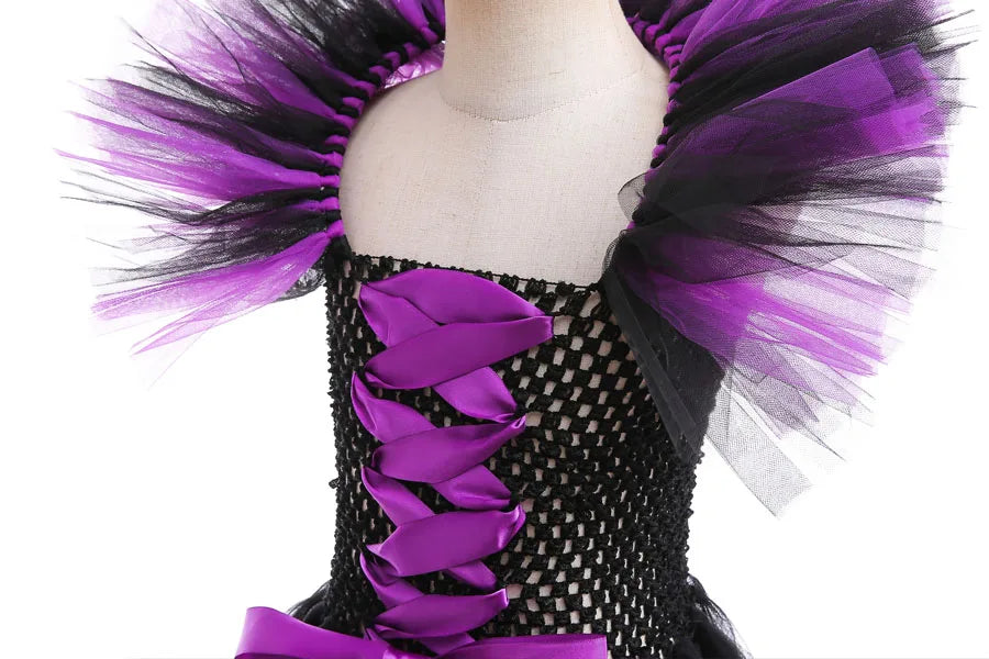 Fantasia Malévola Infantil Meninas Vestido Princesa Bruxa Festa a Fantasia Roupa de Carnaval Infantil Disfarce sem Mangas