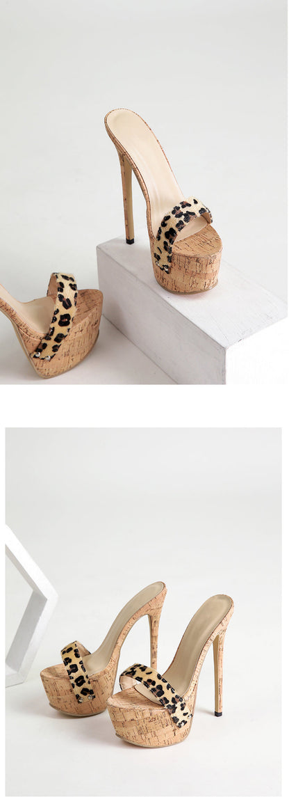 Leopard Platform Sandals High Heels 2025 Summer Slippers Mules Ladies Fashion Peep Toe Slip On Club Shoes Sliders