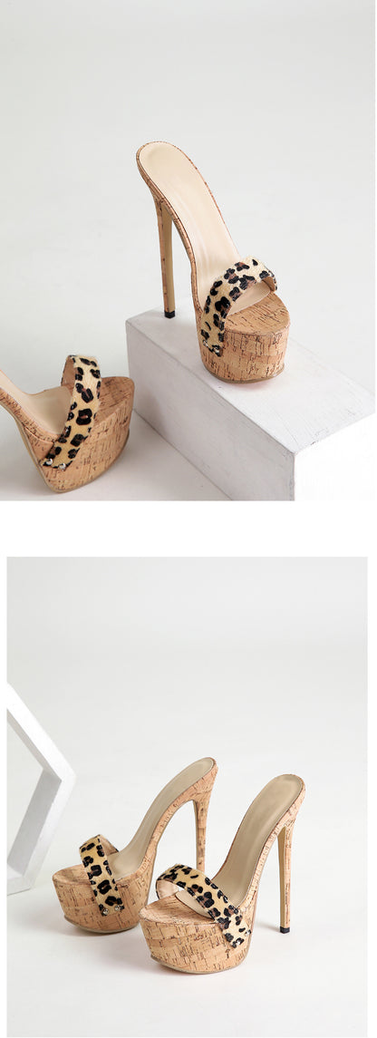 Leopard Platform Sandals High Heels 2025 Summer Slippers Mules Ladies Fashion Peep Toe Slip On Club Shoes Sliders