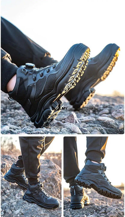 Construction Work Boots Men Steel Toe Safety Shoes Rotated Button Anti-smash Puncture Proof Sneakers Man High Top Security Boot