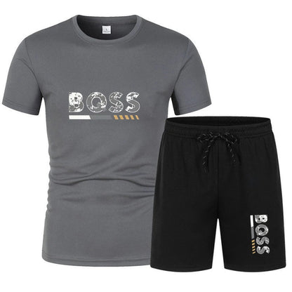 Summer men's short sleeved set, casual fashion, men's quick drying summer sports set, breathable mesh short sleeved T-shirt shor