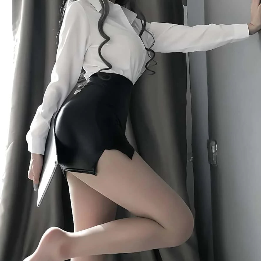Fashion High Waist Leather Pencil Skirts Sexy Hot Girls Gothic Black Wrap Hips Short Mini Skirt for Women Plus Size Club Wear XL