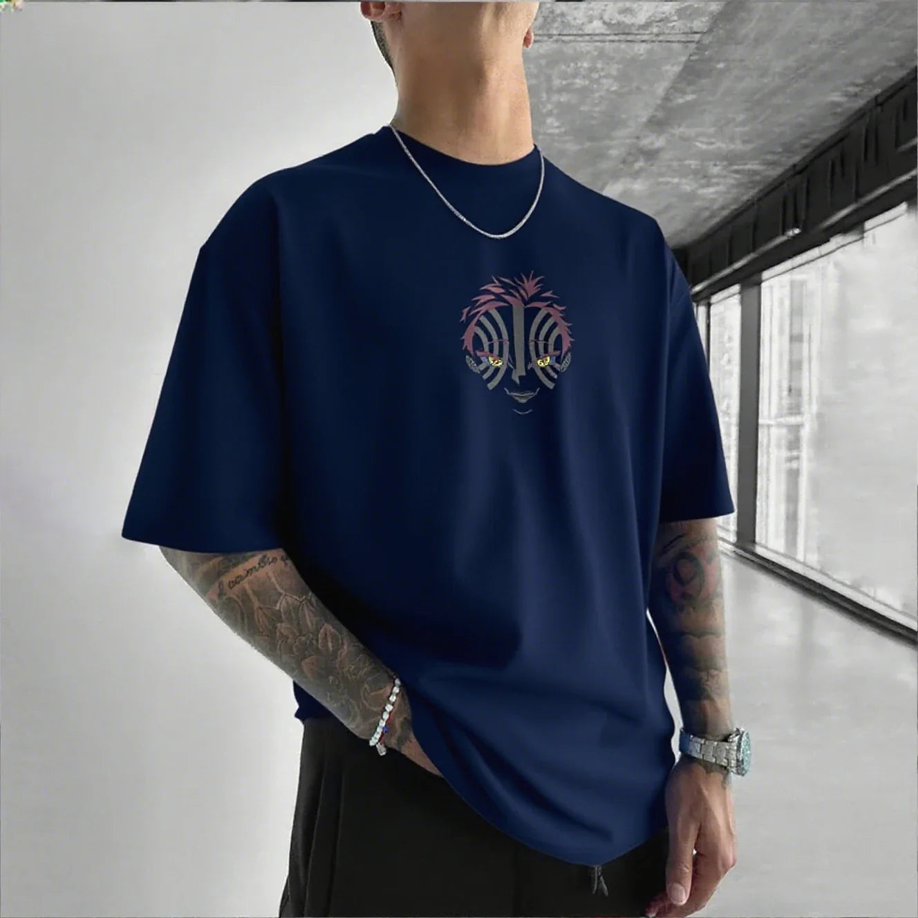Camiseta Masculina Demon Slayer Akaza Anime Oversized Algodão Feminina Manga Curta Tops Verão Streetwear Gráfica Casual Roupa Y2k