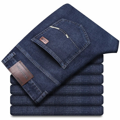Wthinlee Business Men Jeans Casual Straight Stretch Fashion Classic Blue Black Work Denim Trousers Spring Summer Brand Clothing