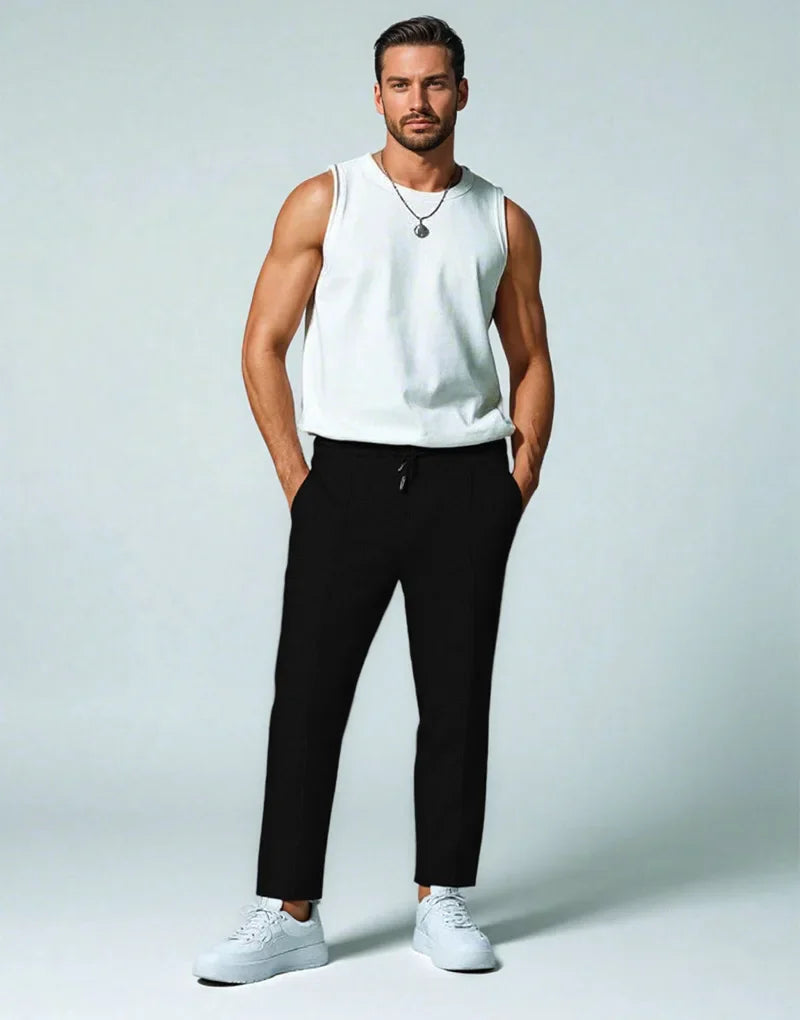 Mens Stylish Waffle Pants - Casual Sports Slim Fit with Adjustable Drawstring Secure Pockets for All Seasons - Perfect Outdoor