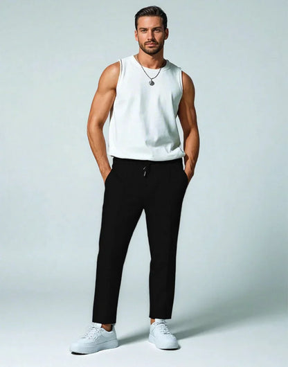 Mens Stylish Waffle Pants - Casual Sports Slim Fit with Adjustable Drawstring Secure Pockets for All Seasons - Perfect Outdoor