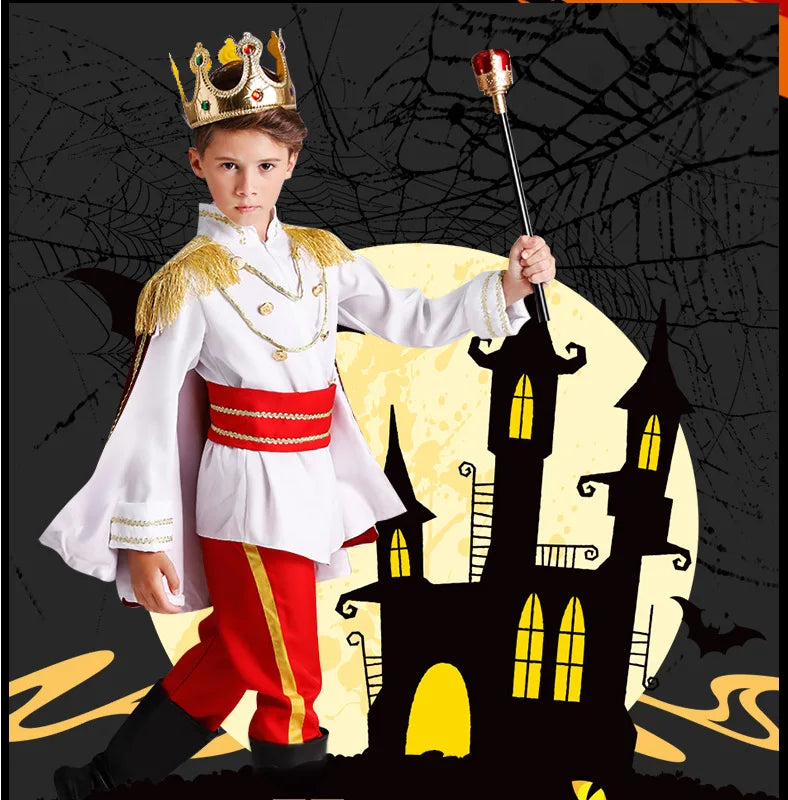 Red The King Prince Cosplay Costume for  Halloween Carnival Party Blue Cloak Scepter Crown Jacket Prince Suit 7 Pcs Makeup Party