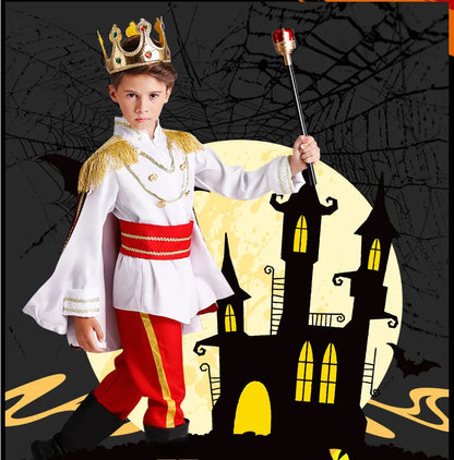Red The King Prince Cosplay Costume for  Halloween Carnival Party Blue Cloak Scepter Crown Jacket Prince Suit 7 Pcs Makeup Party