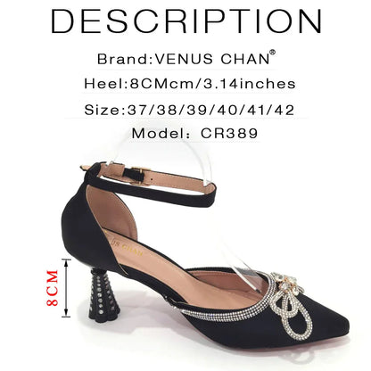 Ladies Pointed-Toe Party High Heels Magenta Colour Bow Rhinestone Stereo Bag Evening  African Wedding Shoe And Bag Set
