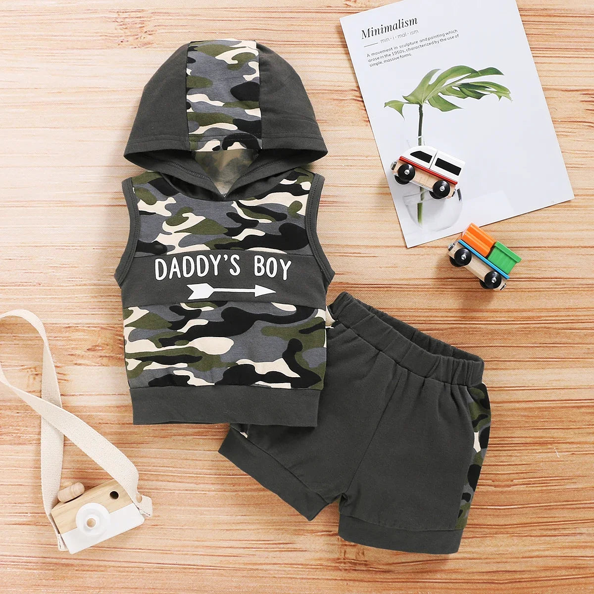 Newborn Baby Boys 2PCS Clothing Set Camouflage Hooded Vest+Shorts Cool Infant Boy Summer Outfits for Infant Baby Boy 0-18 Months