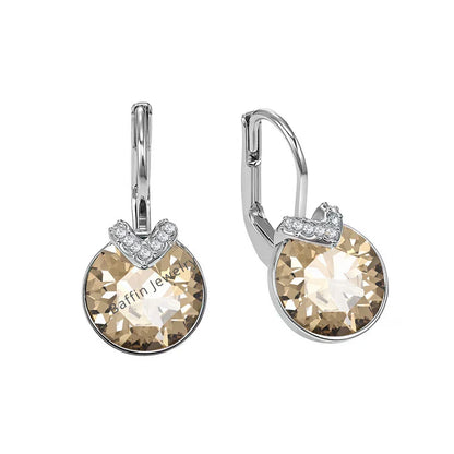 Mini Bella V Drop Earring for Women Friends Birthday Crystals from Austria Round Cut Dangle Silver Gold Color Pierced Jewelry