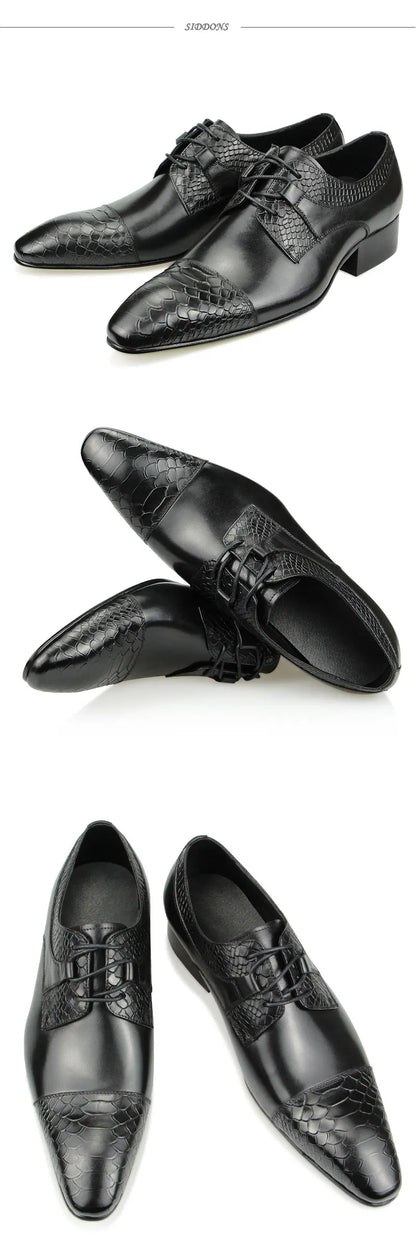 Wedding Red Shoes For Men Lace Up Fashion Derby Shoes Formal Business Office Genuine Leather Pointed Toe Dress Man Shoe