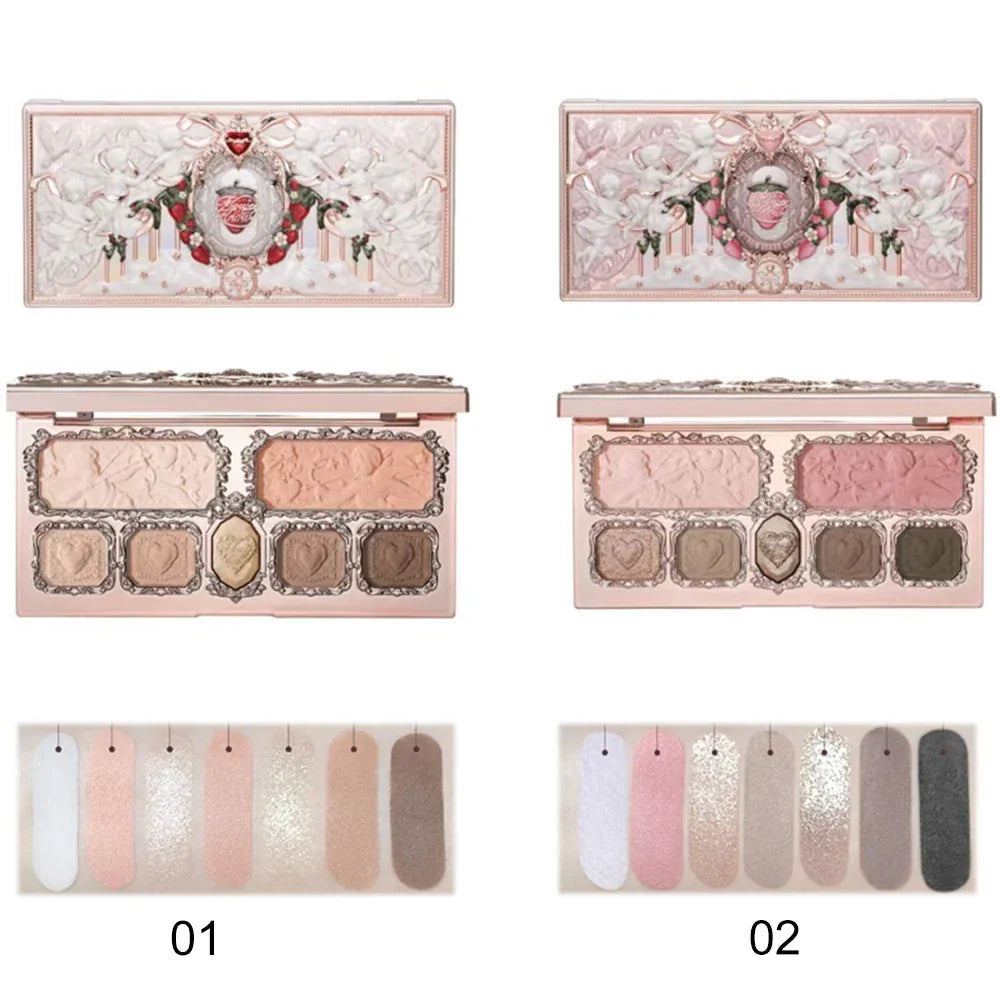 Flower Knows Strawberry Cupid Velvet Matte Lip Cream Pressed Powder Liquid Blush Set Long Lasting Lightweight Makeup