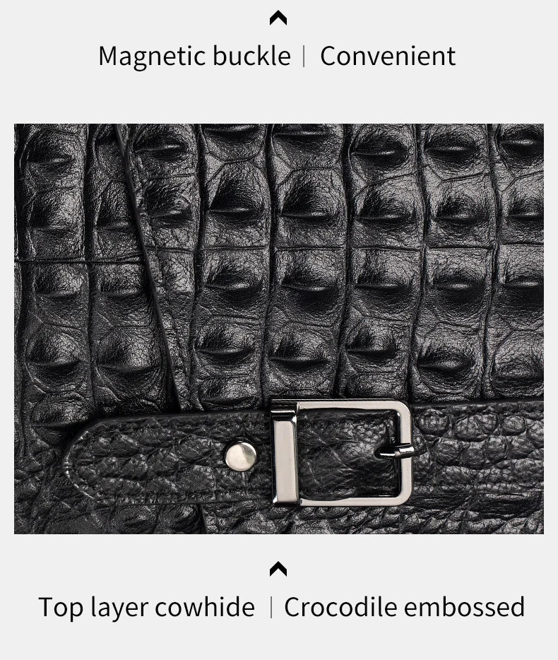 Genuine Leather Men's Crocodile Pattern Shoulder Bag Fashion Men Messenger Chest Bag Vintage Crossbody Travel Bag