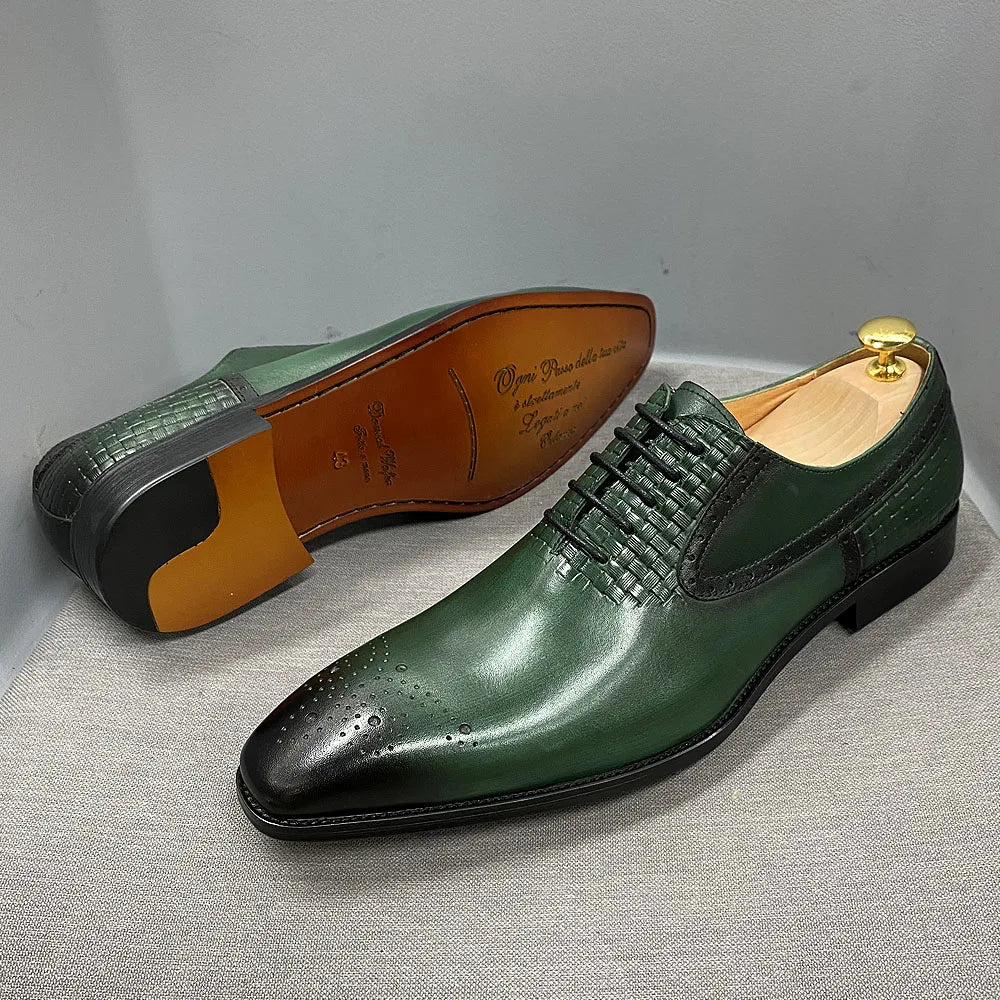 Size 6 To 13 Mens Oxford Dress Shoes Genuine Leather Handmade Green Lace-Up Brogue Classic Party Wedding Formal Shoes for Men