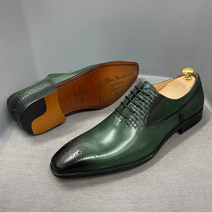 Size 6 To 13 Mens Oxford Dress Shoes Genuine Leather Handmade Green Lace-Up Brogue Classic Party Wedding Formal Shoes for Men