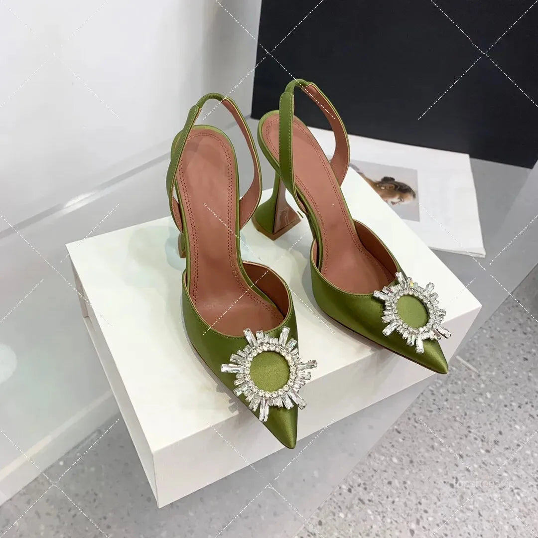 Women's Sandals 2026 New Sun Button Water Diamond Pointed High Heels Fashionable Banquet Wine Glass and Baotou Sandals