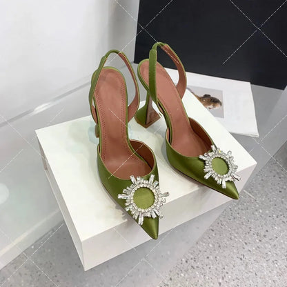 Women's Sandals 2026 New Sun Button Water Diamond Pointed High Heels Fashionable Banquet Wine Glass and Baotou Sandals