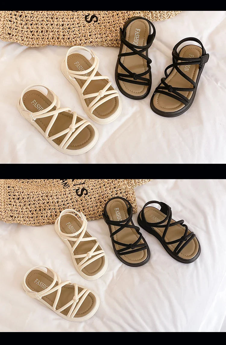 Girls Sandals Kids Sandals for Girls 2024 Summer Brand Children Beach Shoes Princess Sweet Gladiator Sandals Open Toes Anti-skid