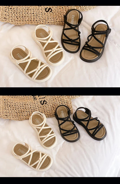 Girls Sandals Kids Sandals for Girls 2024 Summer Brand Children Beach Shoes Princess Sweet Gladiator Sandals Open Toes Anti-skid