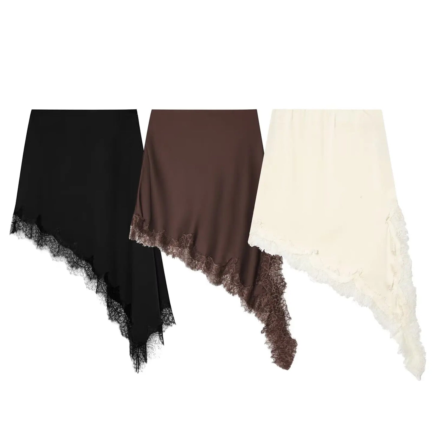 Women Asymmetric Lace Midi Skirt In-seam Zip High Waist Spring Summer  Casual Holiday Skirts ﻿Mujer