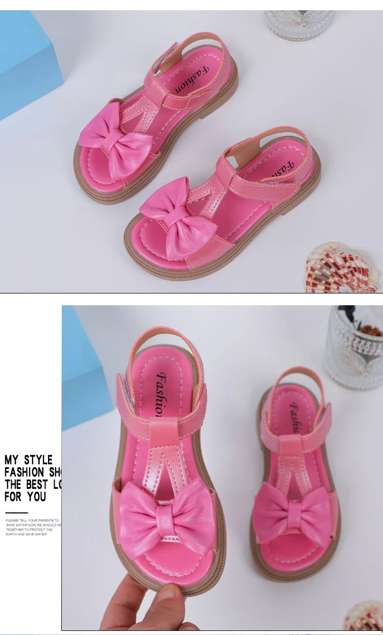 Kids Fashion Girls Sandals New Bow Versatile Open-toe Breathable Simple Platform Casual Shoes Hook Loop Princess Shoes