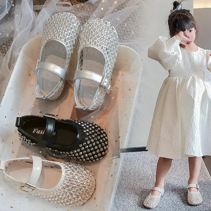 Girls Flat Shoes Sparkling Hollowed-Out Princess Shoes for Kids 2025 Summer New Sandals Mesh Hook&loop Toddlers Breathable Ins