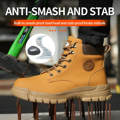 High Top Men Work Shoes Anti-Puncture Anti-smash Work Sneakers Slip Resistant Comfortable Soft Water Resistant Work Hiking Boots