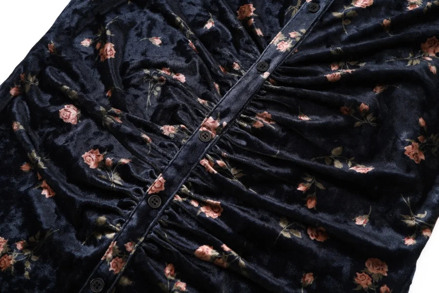 velvet print shirring woman dress elegance lady dressy wear