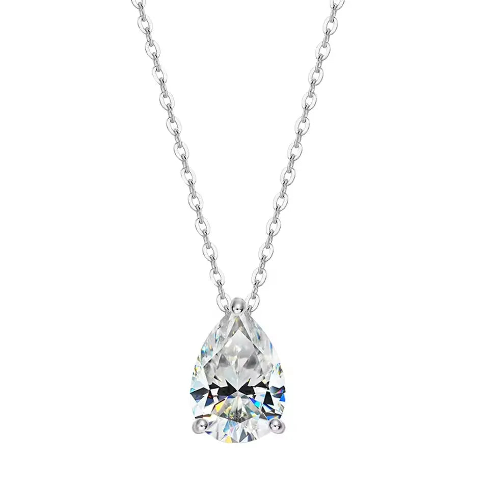 1/2/3/4CT Pear Cut D Color Moissanite Rings/Necklace For Women S925 Silver VVS1 Lab Diamond Waterdrop Pendant Jewely Gift