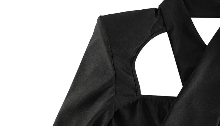 Hollow Out Solid New Sytle Hip Wrap Outfits Women Dresses Long Sleeve V Neck Fashion Party Sheath Lady Female Evening