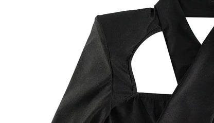 Hollow Out Solid New Sytle Hip Wrap Outfits Women Dresses Long Sleeve V Neck Fashion Party Sheath Lady Female Evening