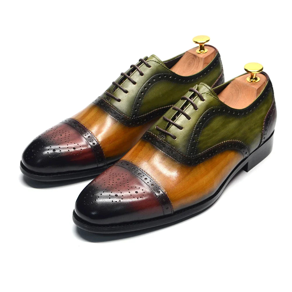 Luxury Italian Men's Wedding Dress Shoes Genuine Leather Cap Toe Lace-up Oxfords Lace-up Brogue Black Business Formal Shoes Man