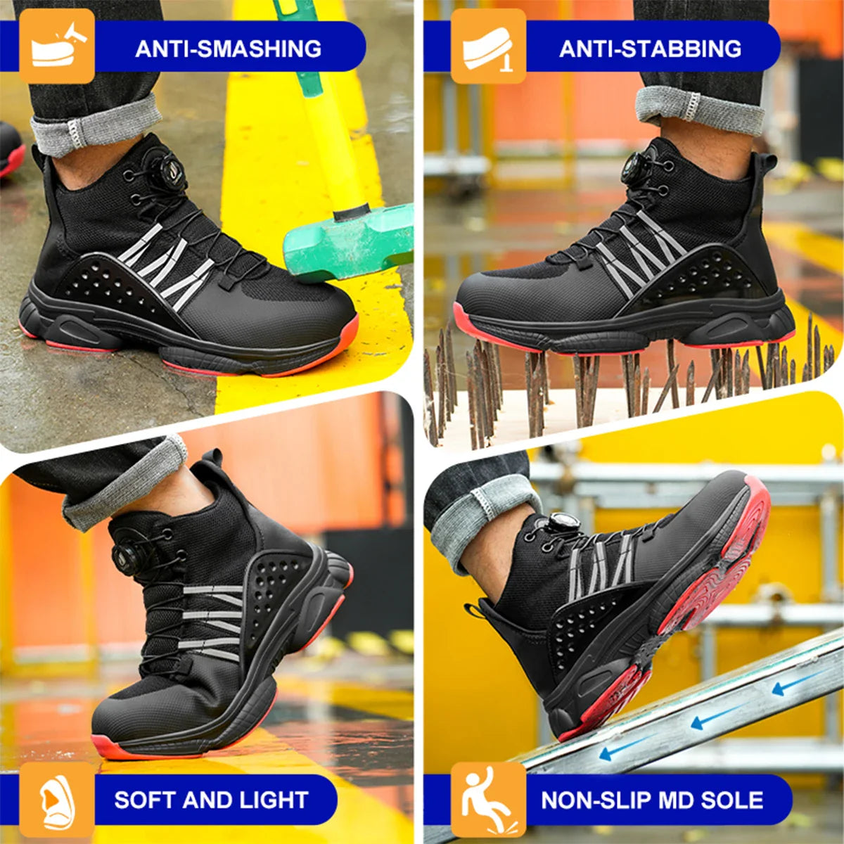Rotating Button Steel Toe Shoes for Men Lightweight Anti-smash Steel Toe Indestructible Work Boots Construction Safety Shoes