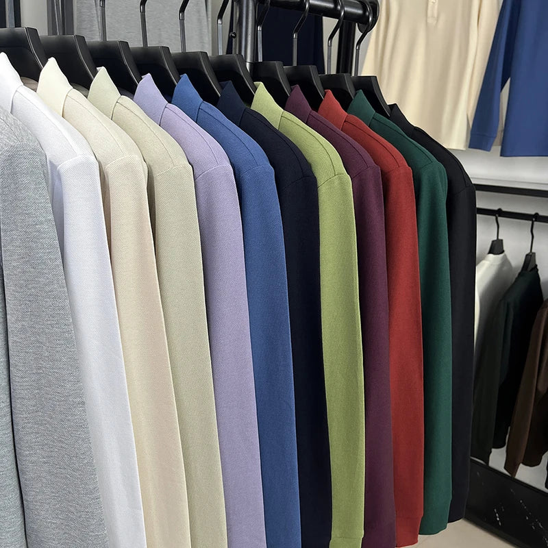 Original Brand Men's Polo Shirt 100 Cotton Lapel Dog Embroider Long Sleeve T-Shirt Autumn New Business Casual Handsome Men'swear