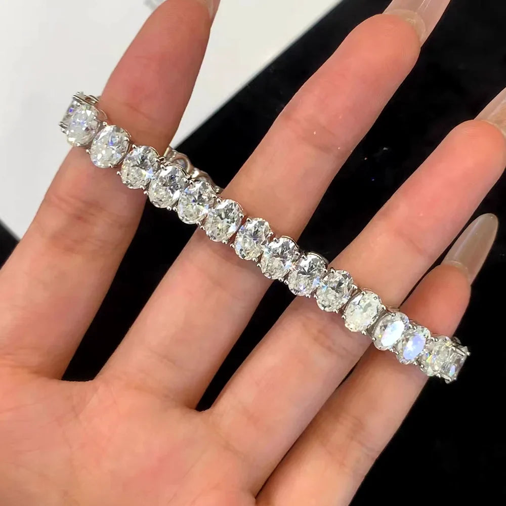 4*6MM Oval Cut Moissanite Tennis Bracelet For Women Man 100% S925 Silver D Color Lab Diamond Bracelet Party Fine Jewelry