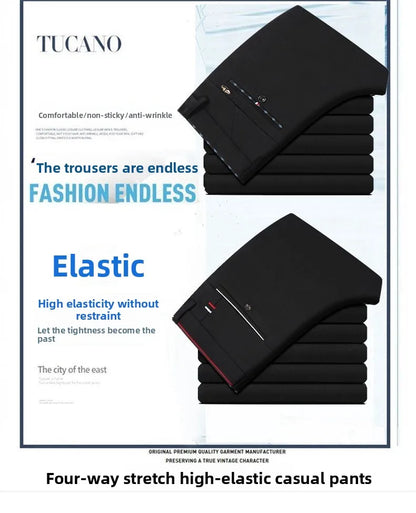 Elastic Waist Dress Pants Men, Professional Office Trousers Wrinkle Resistant, Spring Autumn Slim Fit Thin Business Chino Pants