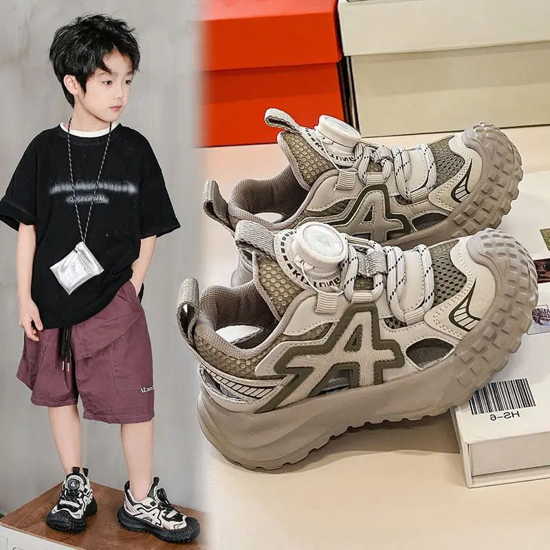 Boys Girls Sports Sandals Rotating Button Students Sneakers Hollowed-out  Summer New Students Running Shoes Mesh Breathable