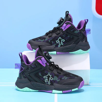 Rotary Buckle Kids Basketball Sneakers Boys Brand Sneakers Mesh Breathable Children's Basketball Shoes Outdoor Sports Shoes Girl