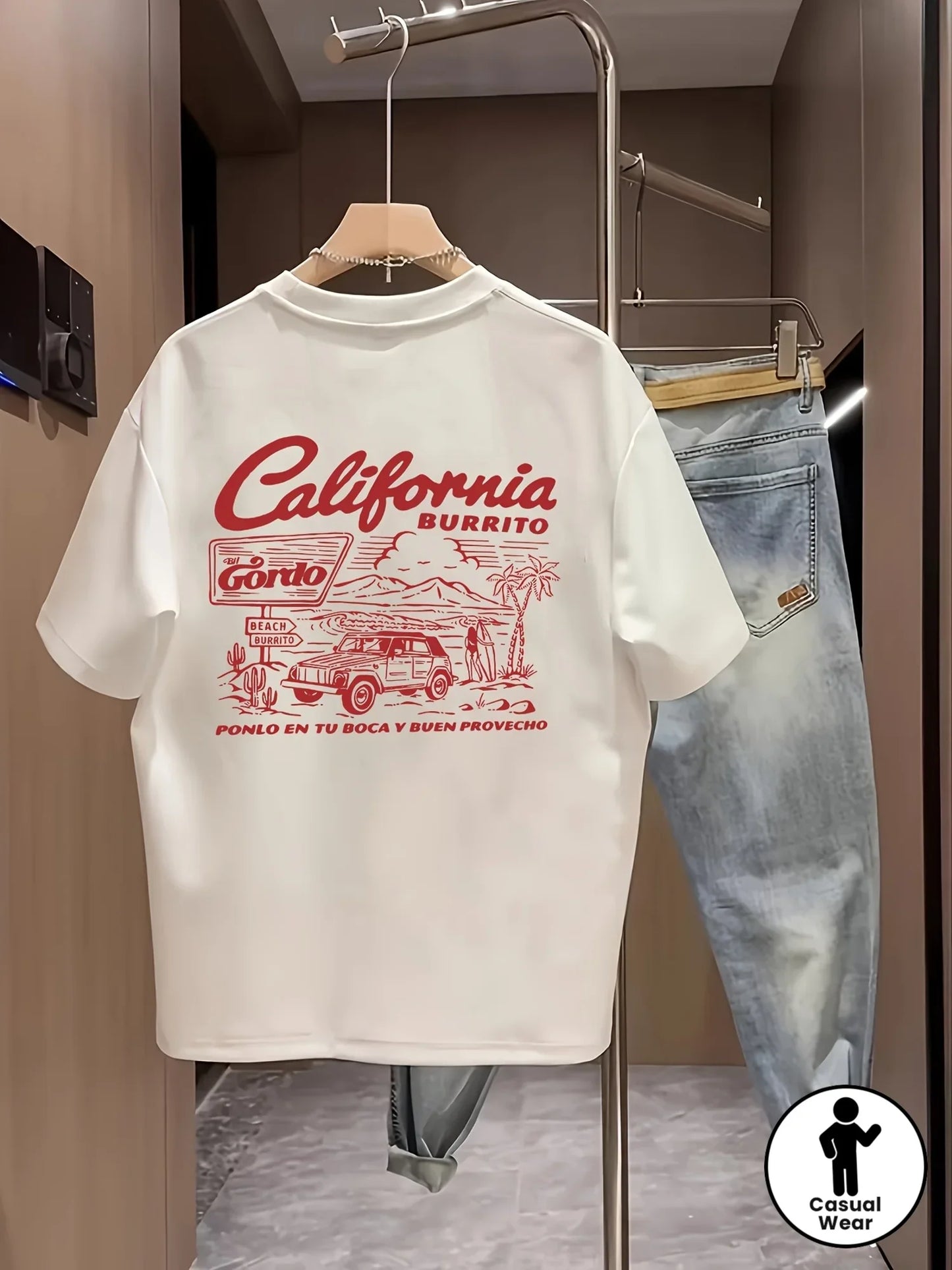 Men's Casual T-shirt "California Burrito Desert Car" Graphic Tees Streetwear Cotton Short Sleeve Tops Summer