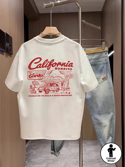 Men's Casual T-shirt "California Burrito Desert Car" Graphic Tees Streetwear Cotton Short Sleeve Tops Summer
