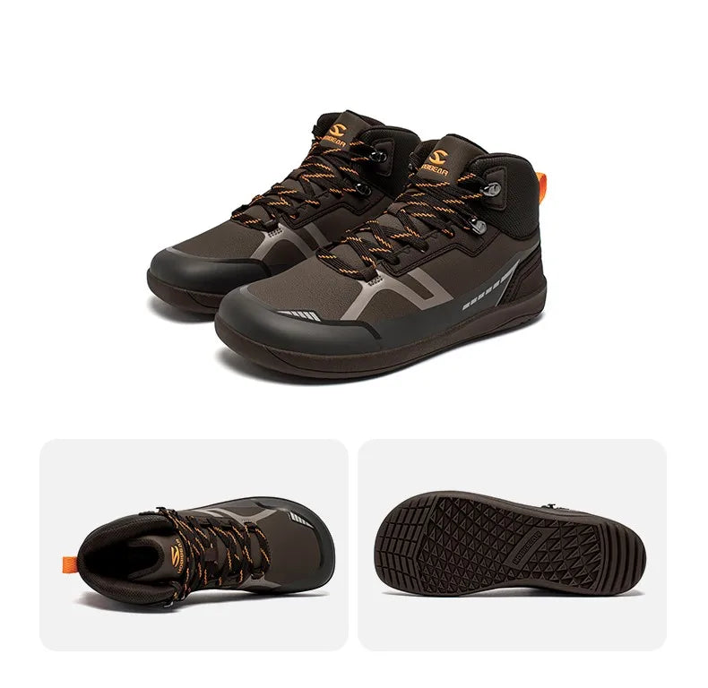 Unisex Mid Top Barefoot Shoes Mens Womens Wide Toe Artificial Leather Hiking Boots Outdoor Non-Slip Trail-Running Shoes