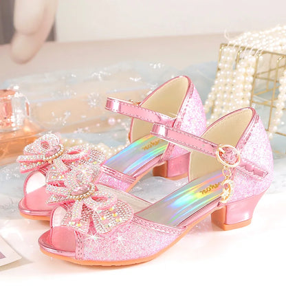 2026 Girls' Princess Sandals Children's Shoes Frozen Elsa Children's Shoes Girls Fashion Baby Pink Blue High Heel Shoes Size