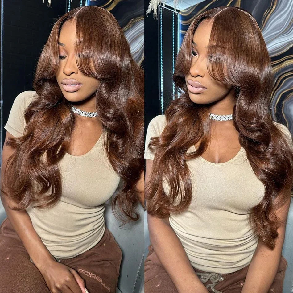 200 Density 30 38Inch Chocolate Brown Body Wave Human Hair Wigs Brazilian 13x6 HD Lace Frontal Wigs #4 Color 13x4 Lace Front Wig