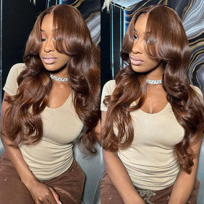 200 Density 30 38Inch Chocolate Brown Body Wave Human Hair Wigs Brazilian 13x6 HD Lace Frontal Wigs #4 Color 13x4 Lace Front Wig