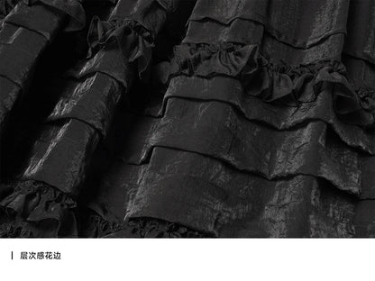 2025 New Black Tiered Skirt Cascading Ruffles Summer Urban Chic Women's Daily skirt 255055